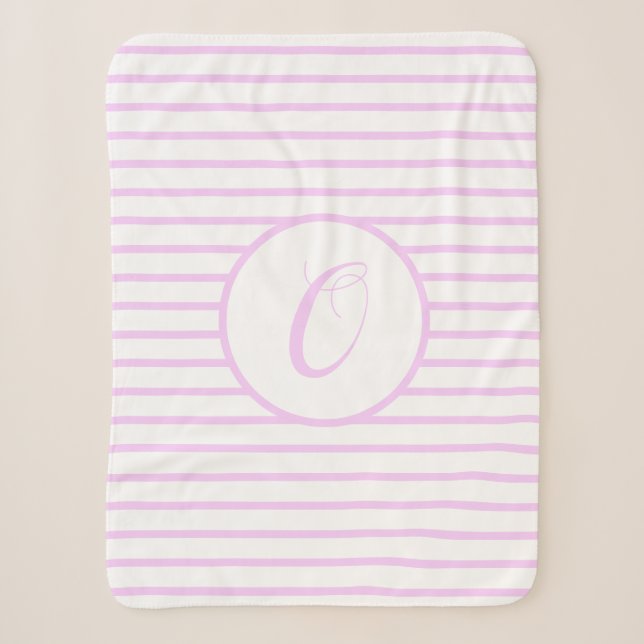 Couverture Sherpa Plaque de jet Monogramme O rayures roses élégantes (Devant)