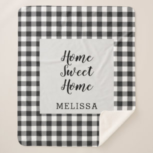 Couverture Sherpa Plat noir blanc En vichy personnalisé