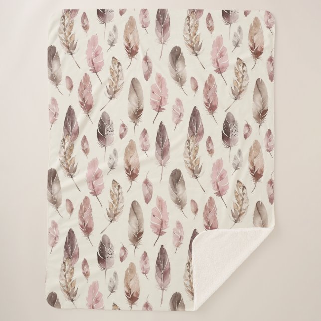 Couverture Sherpa Plumes Brown roses (Devant)