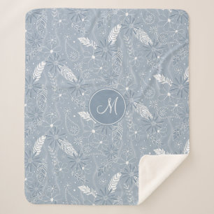 Couverture Sherpa plumes de chou bleu poussiéreux fleurs cachemire m