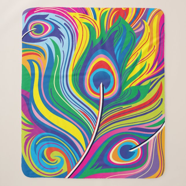 Couverture Sherpa Plumes de paon Art Abstrait (Devant)