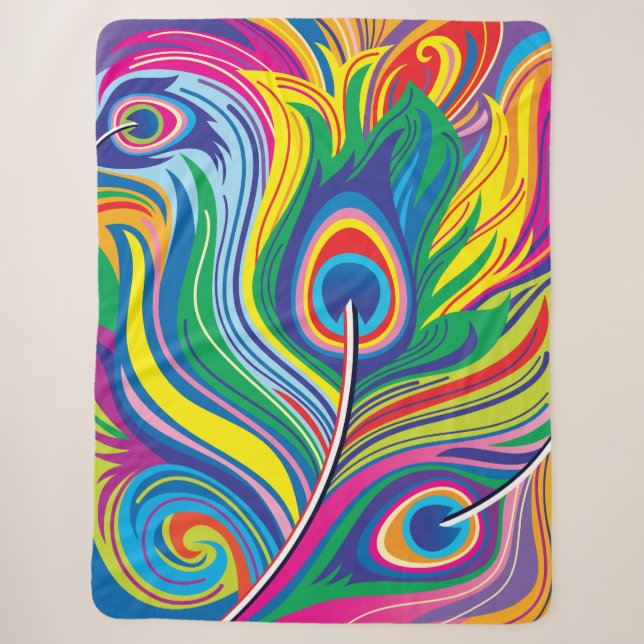 Couverture Sherpa Plumes de paon Art Abstrait (Devant)
