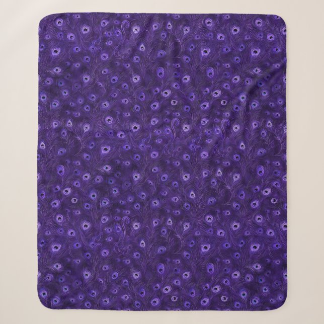 Couverture Sherpa Plumes de paon violet Sherpa Blanche (Devant)