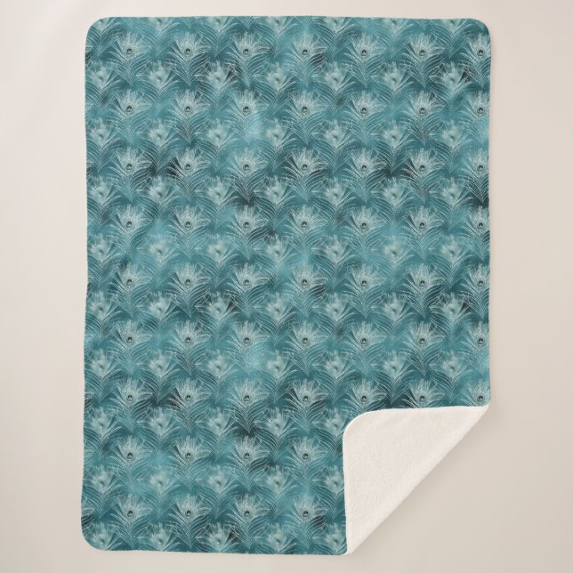 Couverture Sherpa Plumes Turquoises de Glam Peacock (Devant)