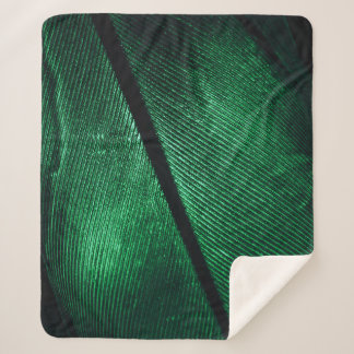 Couverture Sherpa Plumes Vertes, Belle Texture Motif.