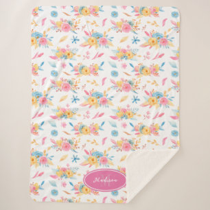 Couverture Sherpa Plutôt rose Motif Floral Monogramme