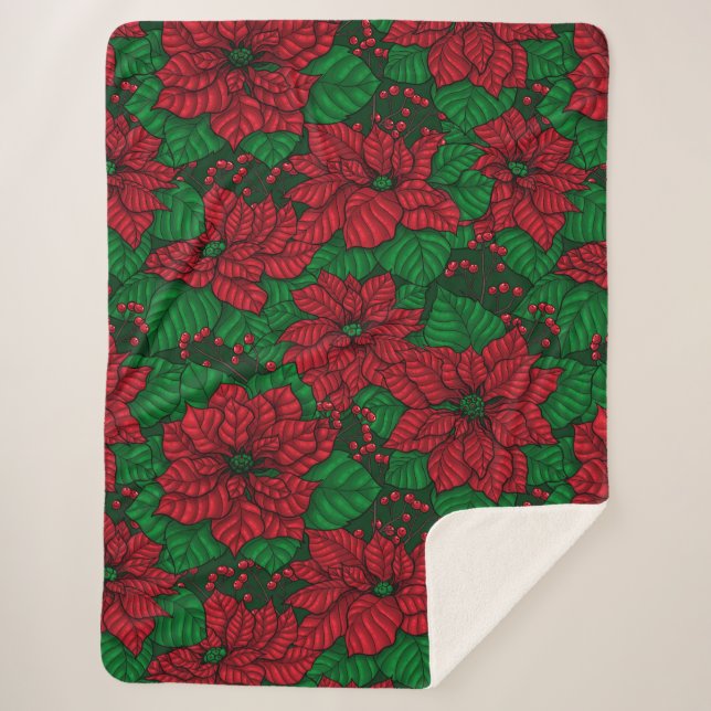 Couverture Sherpa Poinsettia, motif de Noël (Devant)