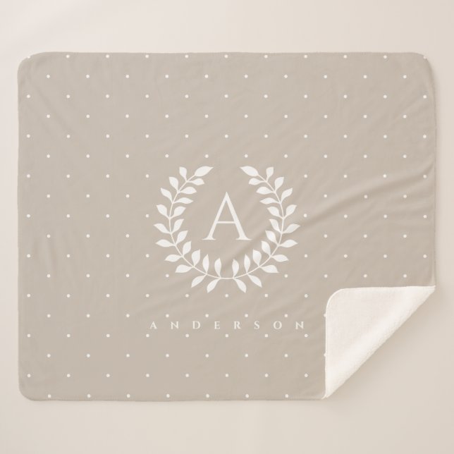 Couverture Sherpa Points blancs sur fond beige frais avec monogramme (Devant (Horizontal))