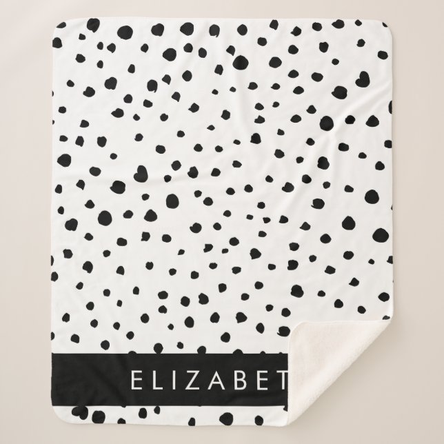 Couverture Sherpa Points dalmatiens, Spots, Noir et Blanc, Votre nom (Devant)