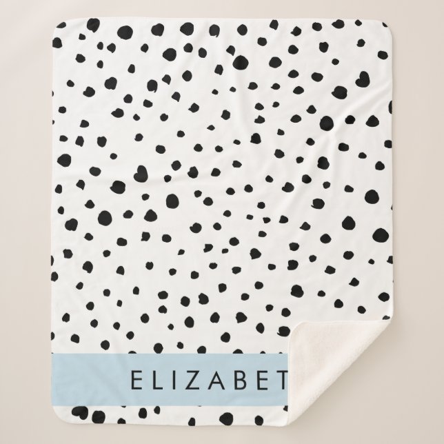 Couverture Sherpa Points dalmatiens, Spots, Noir et Blanc, Votre nom (Devant)