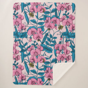 Couverture Sherpa Pois doux et bourdons, rose et bleu