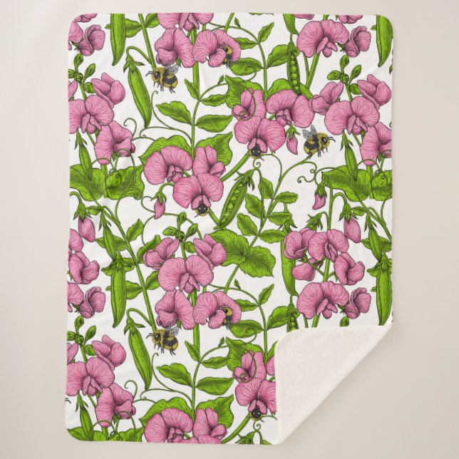 Couverture Sherpa Pois doux et bourdons, rose, vert et blanc (Devant)