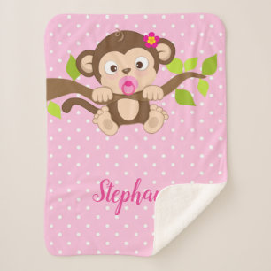 Couverture Sherpa Pois mignon de rose de singe de bébé