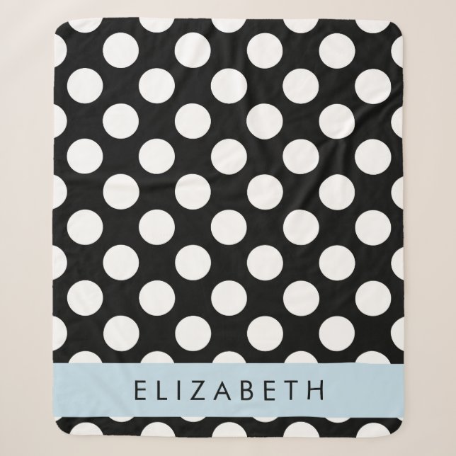 Couverture Sherpa Pois noirs et blancs, pointillés, Votre nom (Devant)