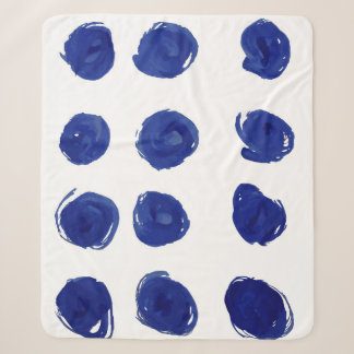Couverture Sherpa Pois Polka, aquarelle bleu indigo.