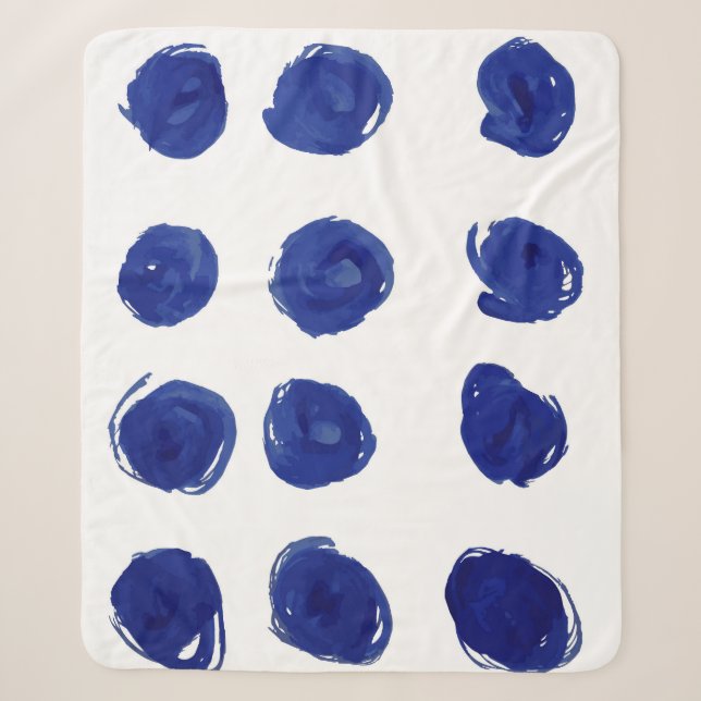 Couverture Sherpa Pois Polka, aquarelle bleu indigo. (Devant)
