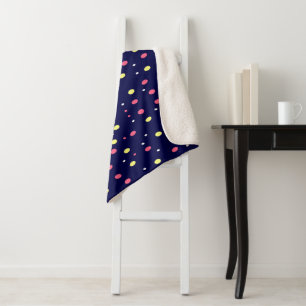 Couverture Sherpa Pois roses et jaunes sur bleu marine