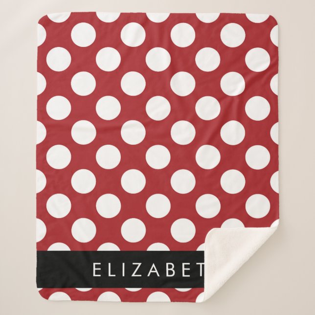 Couverture Sherpa Pois Rouges, Motif Polka Dot, Votre Nom (Devant)