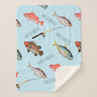 Couverture Sherpa Poisson d'eau salée - Nom du garçon Blanket- Poiss