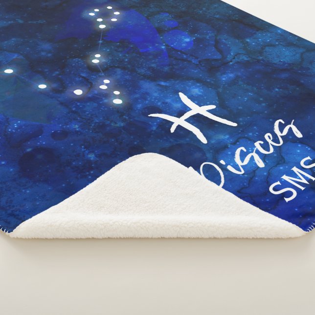 Couverture Sherpa Poissons Zodiac Constellation Bleu Galaxie Monogra (3/4)