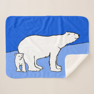 Couverture Sherpa Polar Bear Mom and Cub Peinture - Wildlife Art