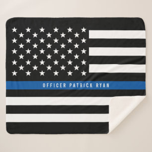 Couverture Sherpa Police Ligne Bleue Mince Drapeau Américain Monogr