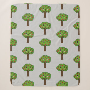Couverture Sherpa Pommier souriant Kawaii clignant