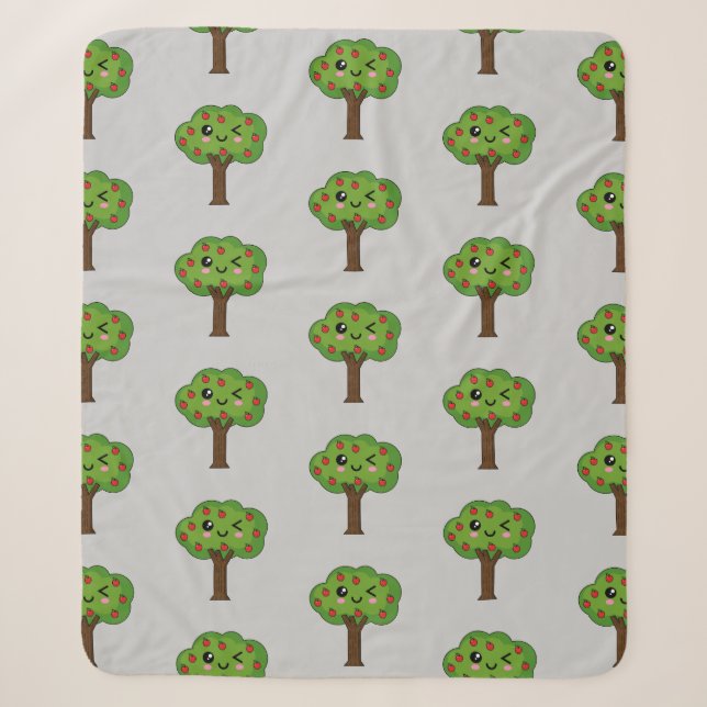 Couverture Sherpa Pommier souriant Kawaii clignant (Devant)