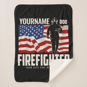 Couverture Sherpa Pompier personnalisé Secourir USA Drapeau Patrioti
