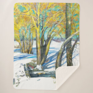 Couverture Sherpa Pont en hiver Peinture aquarelle