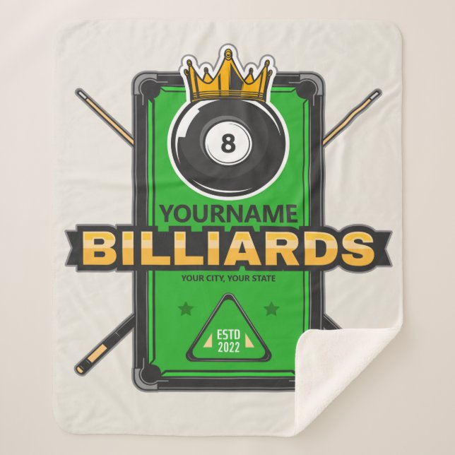 Couverture Sherpa Pool Hall personnalisé NOM 8 Ball Crown Billiards (Devant)