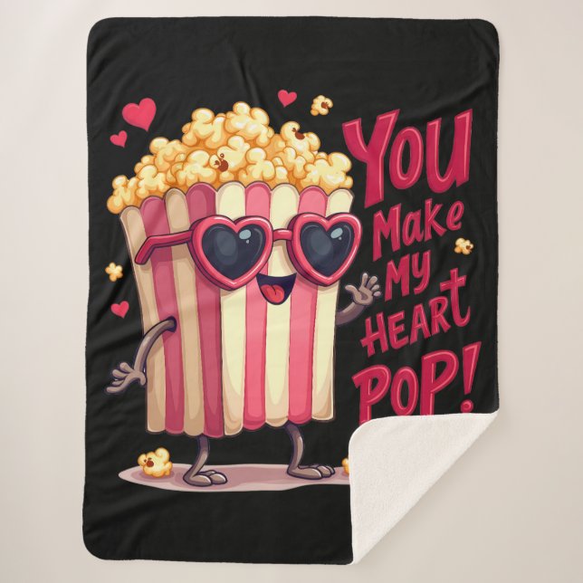 Couverture Sherpa Popcorn Heart Pop Valentine Design (Devant)