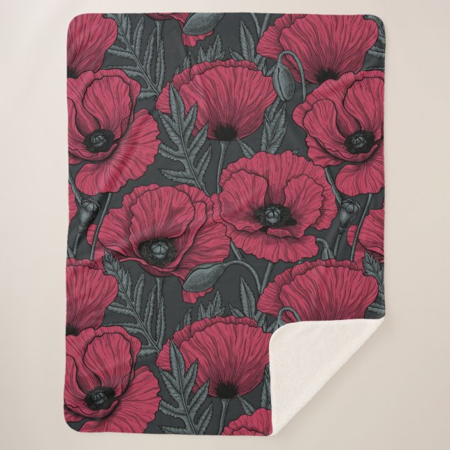Couverture Sherpa Poppies à Viva Magenta (Devant)