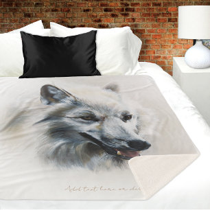 Couverture Sherpa Portrait de Loup Blanc Majestueux Réaliste et Douc