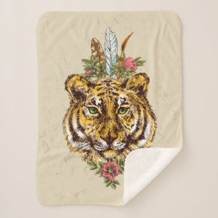 Couverture Sherpa Portrait de style de Boho de tigre