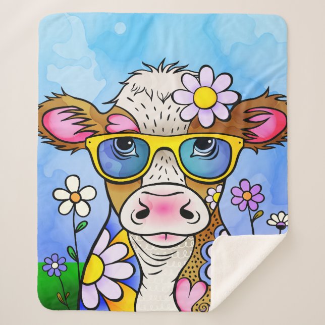 Couverture Sherpa Portrait de vache gribouillé (Devant)