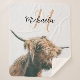 Couverture Sherpa Portrait de vache Highland nom personnalisé monogr