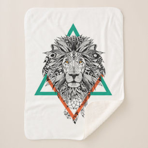 Couverture Sherpa Portrait géométrique aztèque de lion