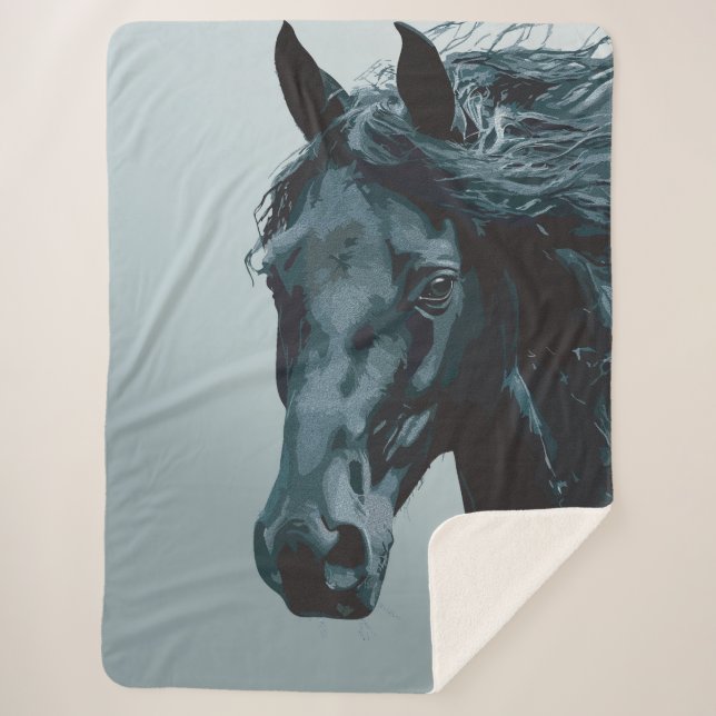 Couverture Sherpa Portrait majestueux de cheval noir (Devant)
