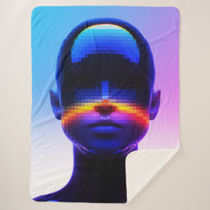 Couverture Sherpa Portrait Pixel Art Futuriste – Abstrait Numérique