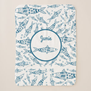 Couverture Sherpa Portugais Lisbonne Sardines Motif Azulejos Blanc