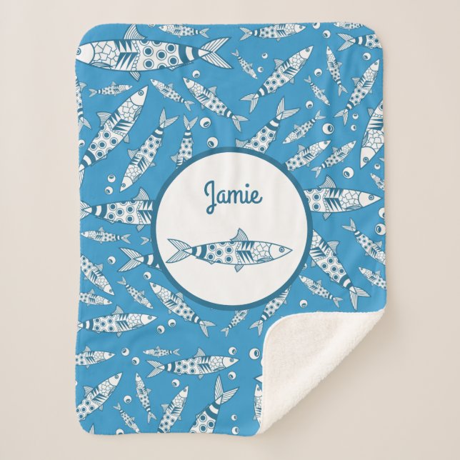 Couverture Sherpa Portugais Lisbonne Sardines Motif Azulejos Bleu (Devant)