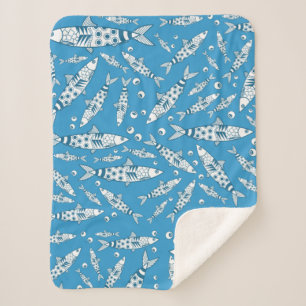 Couverture Sherpa Portugais Lisbonne Sardines Motif Azulejos Bleu