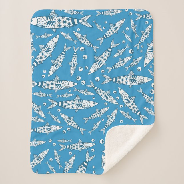 Couverture Sherpa Portugais Lisbonne Sardines Motif Azulejos Bleu (Devant)