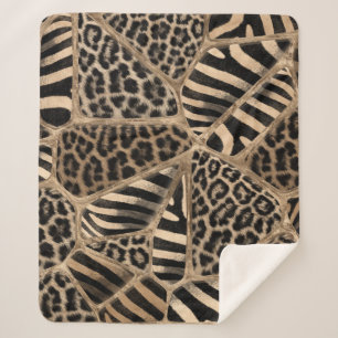 Couverture Sherpa Poster de animal - Leopard et Zebra - or pastel