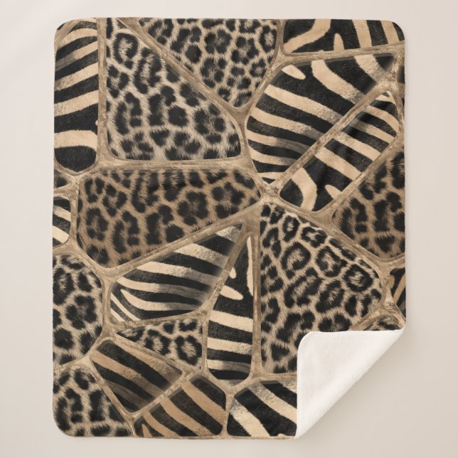 Couverture Sherpa Poster de animal - Leopard et Zebra - or pastel (Devant)