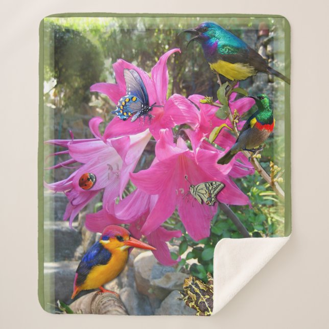 Couverture Sherpa Poster rose - Amaryllis & Kingfisher (Devant)