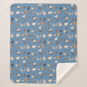Couverture Sherpa Poulet d'aquarelle Imprimer sur le bleu Denim