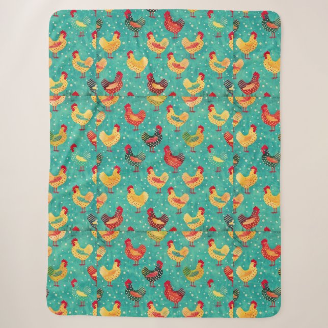 Couverture Sherpa Poulets colorés (Devant)