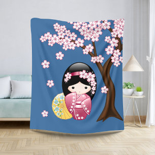 Couverture Sherpa Poupée de Kokeshi de ressort - geisha japonais
